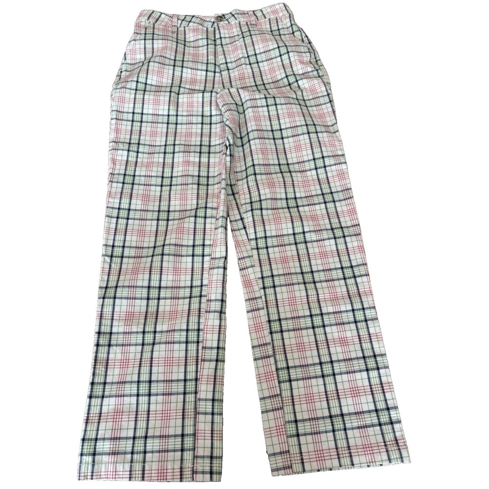 Brixton pants Victory straight plaid trouser women size 27 ivory red blue green